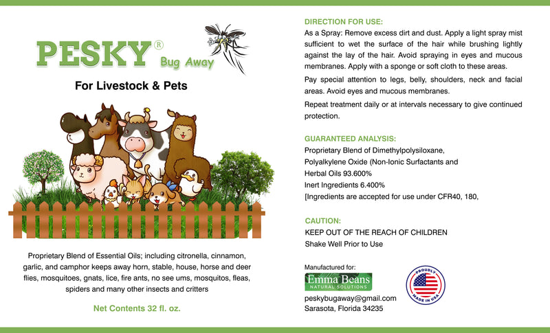 PESKY® Bug Away For Livestock & Pets -  Barns, Stables, Kennels, Enclosures, Feed and more