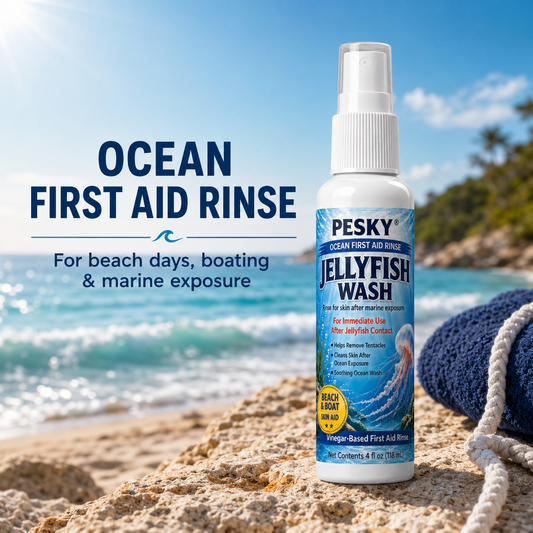 PESKY® Jellyfish Wash – Spray for Marine Stings- for beach bags, boats, dive gear, and coastal first-aid kits