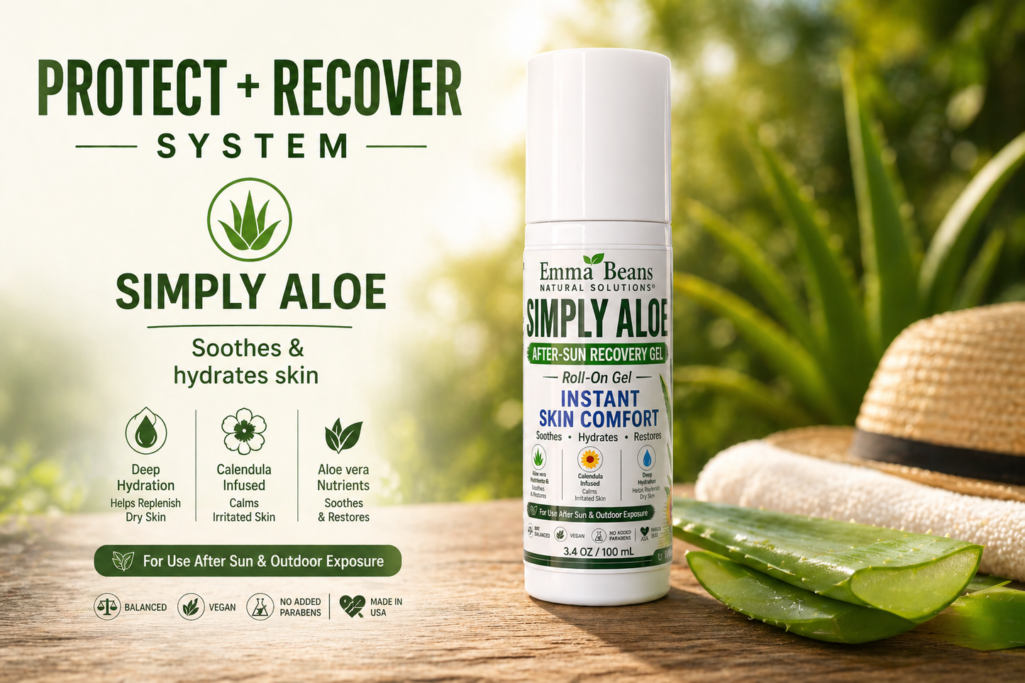 Simply Aloe After-Sun Recovery Gel Roll-On | Hydrating Aloe Vera Skin Soother